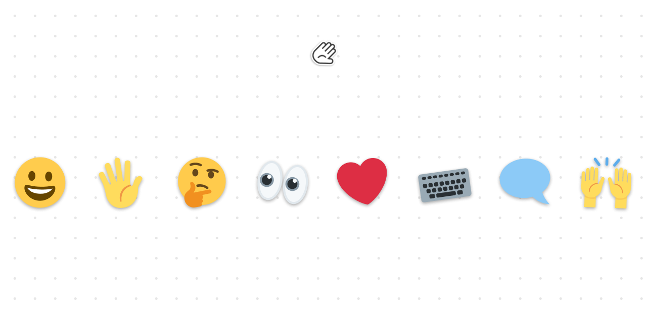 Screenshot of a FigJam board with a waving hand icon on the top and thinking face emoji, eyes emoji, heart emoji and keyboard emoji on the bottom. Links to Design Culture page (password protected).